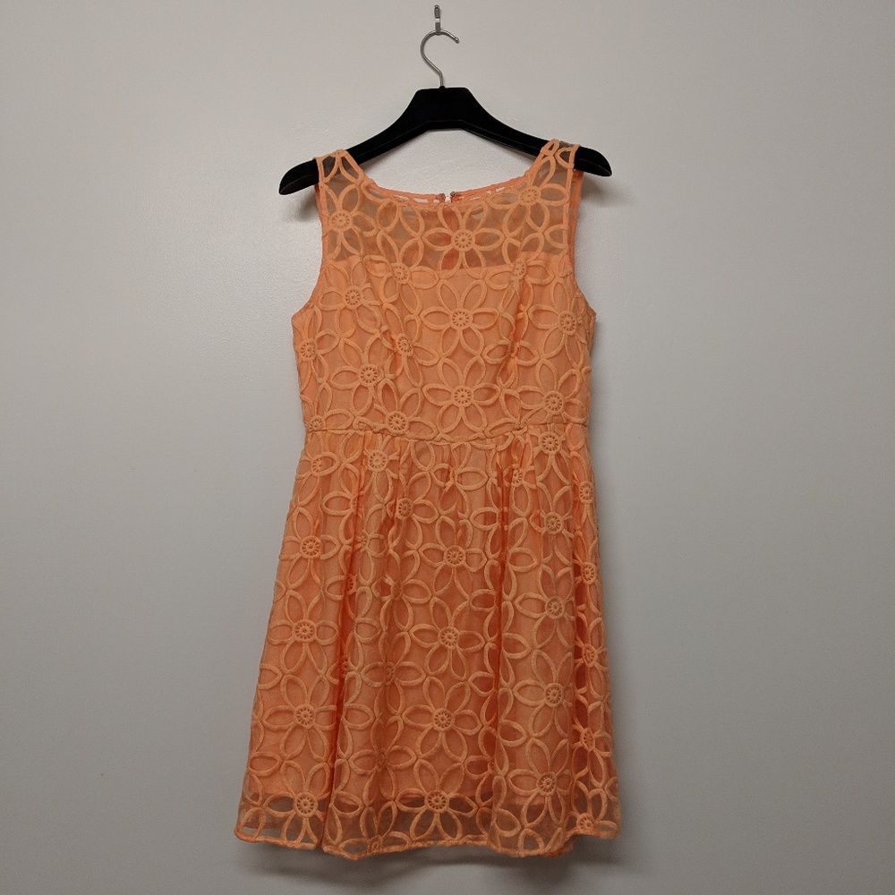 Orange floral design sleeveless dress
